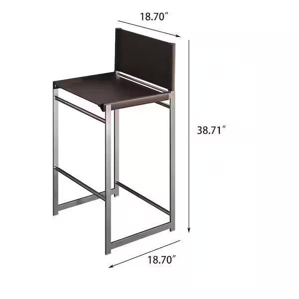 Set of 2 Metal High Outdoor Bar Stool with Coffee Saddle Leather Seat