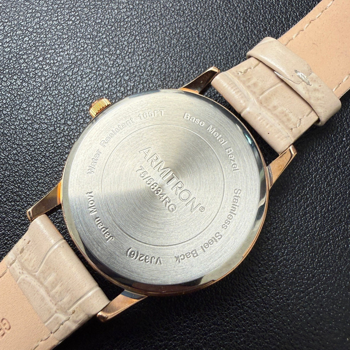 Armitron Womens 75/5834RG Rose Gold Tone Crystal Leather Strap Watch New Batter