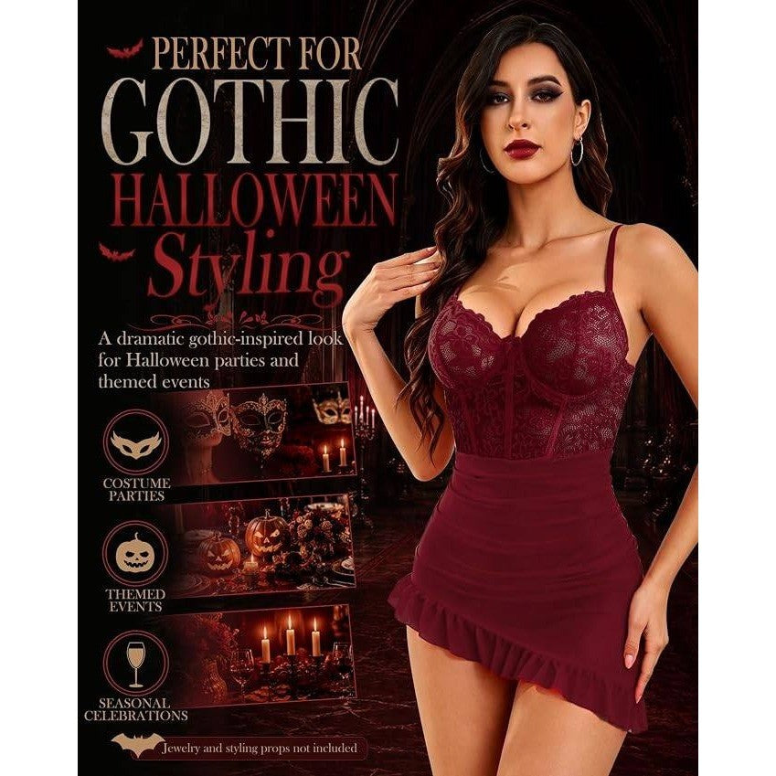 MSRP $22 Foxiny 2 Piece Women's XL Lingerie Set Bodycon Dress with Thong Ruff