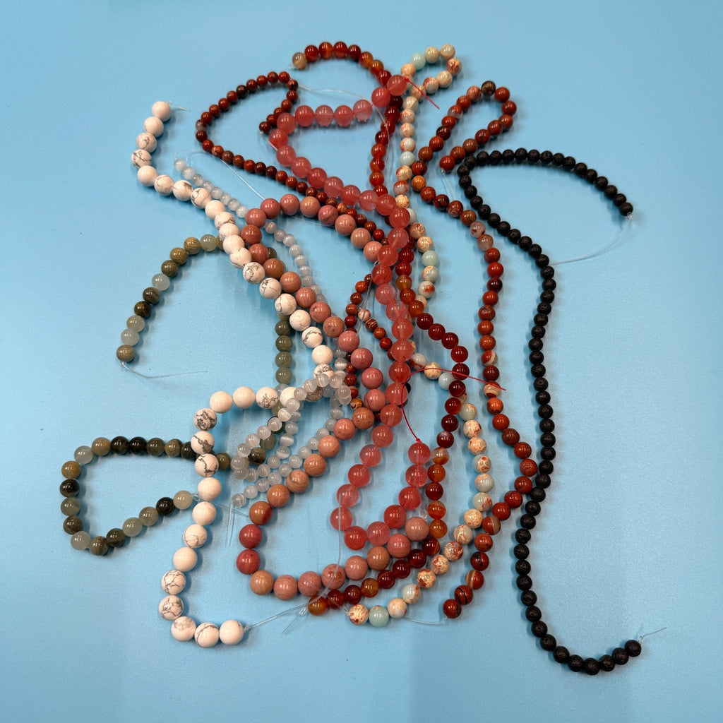 Set of 10 Natural Gemstone Round Beads Strands 15" Sizes 6,8,10 mm 14oz №B16