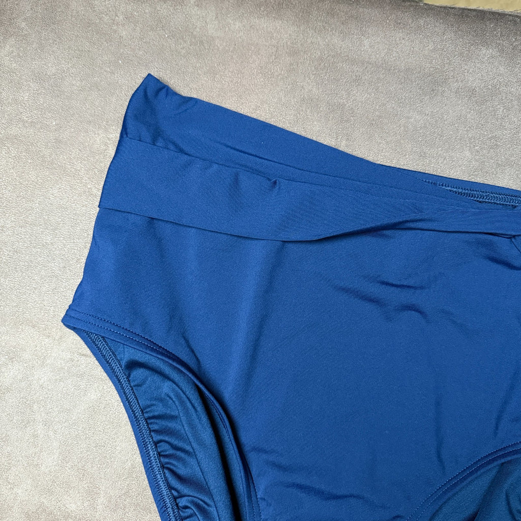 Lands End Womens 4, 4-16 LONG Deep Sea Navy Twist Front High Waisted Bikini