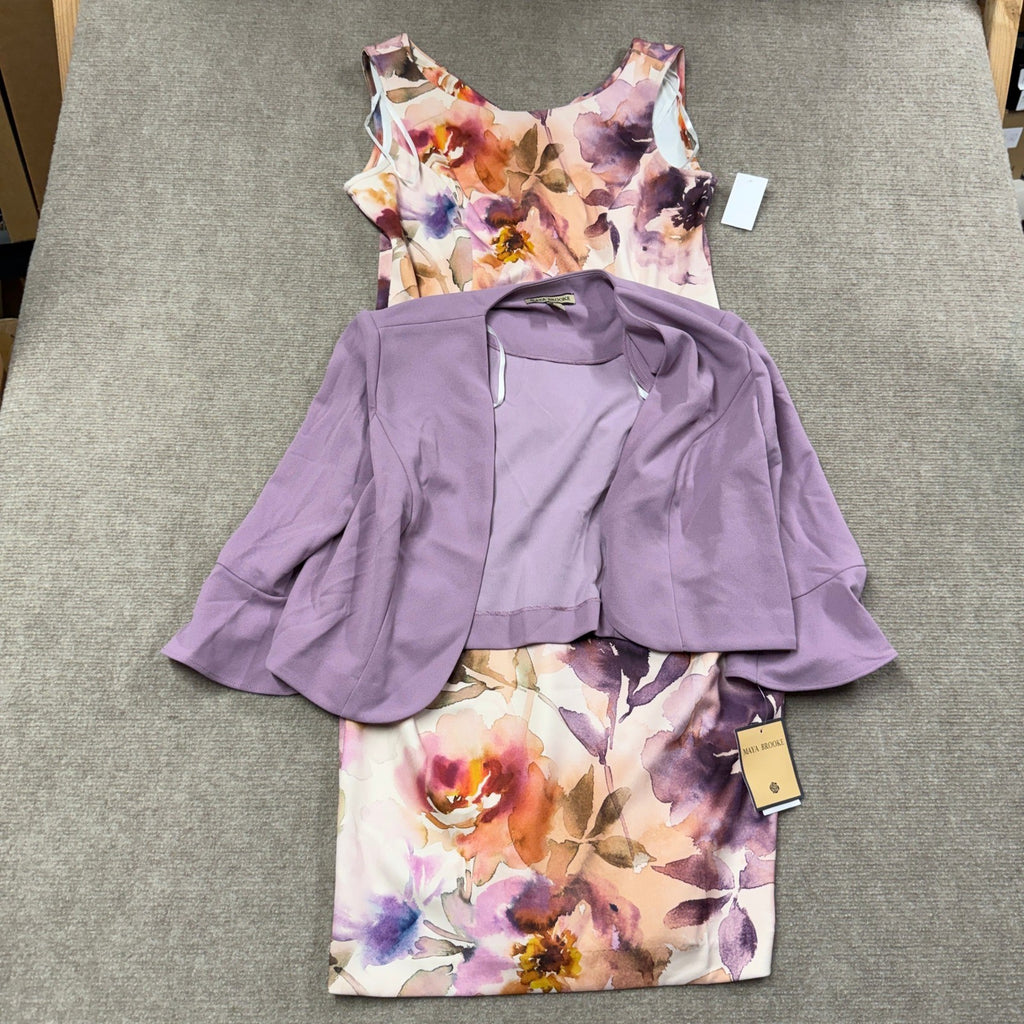 MSRP $94 Maya Brooke Womens 2 Piece Sz 6 Lavender Cream Floral Jacket Dress
