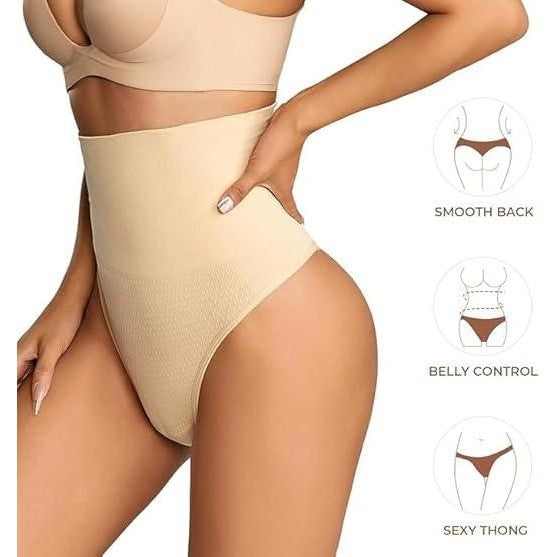 Dulchany Women's Beige S Thong Shapewear Tummy Control Underwear Seamless B