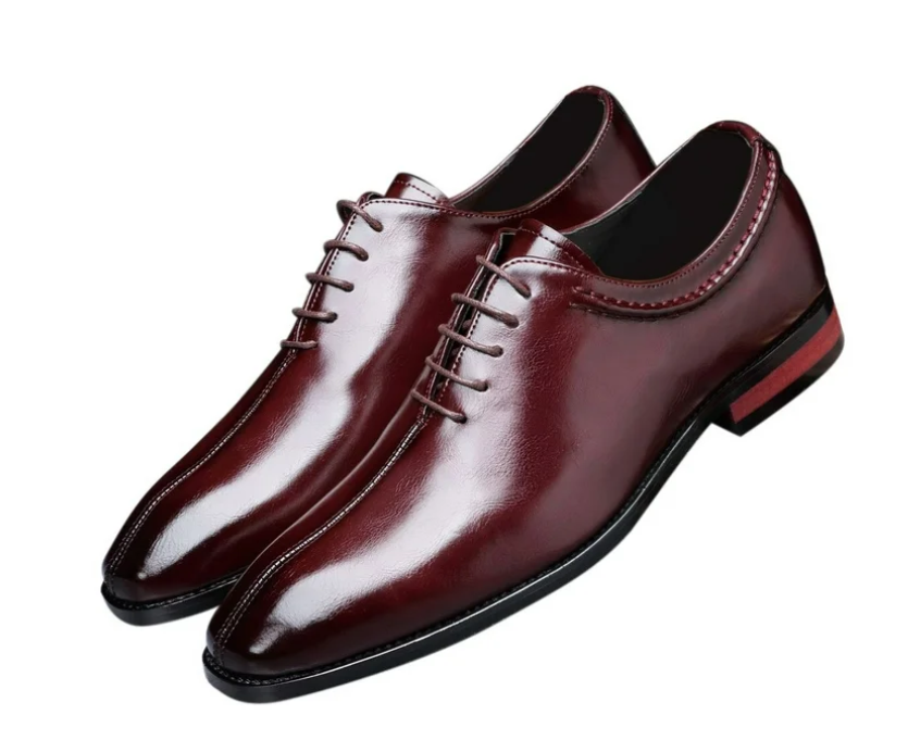 Santimon Men's US 8-9 Burgundy Wholecut Oxfords Almond Toe Lace Up Dress Shoes