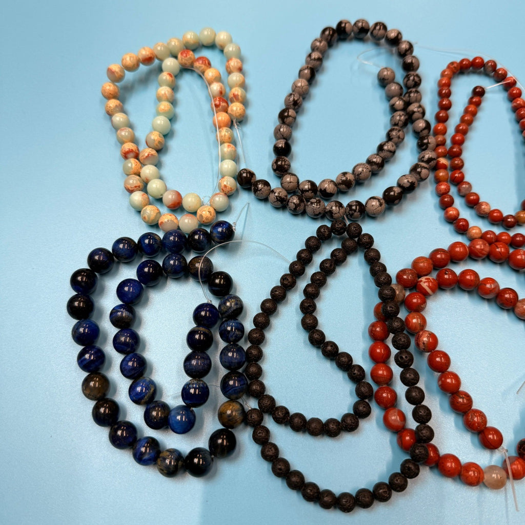 Set of 10 Natural Gemstone Round Beads Strands 15" Sizes 6,8,10 mm 14oz №B18