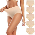 Set of 5 MSRP $34 Molasus Women's M Beige Cotton Underwear High Waisted Full