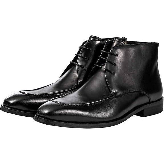Santimon Men's US 6 Black Leather Casual Lace Up Side Zip Ankle Dress Boots