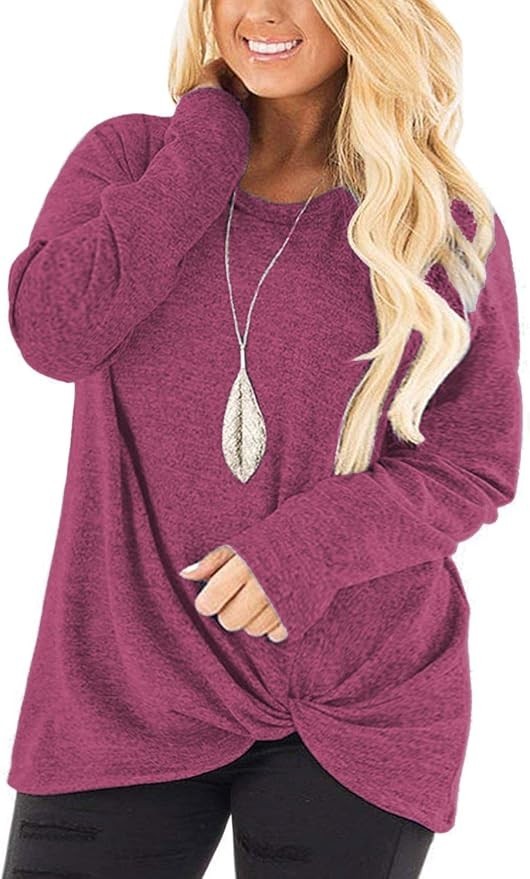 DOLNINE Womens Plus Size 14W Knotted Top Long Sleeve T-Shirt Loose Casual Blouse