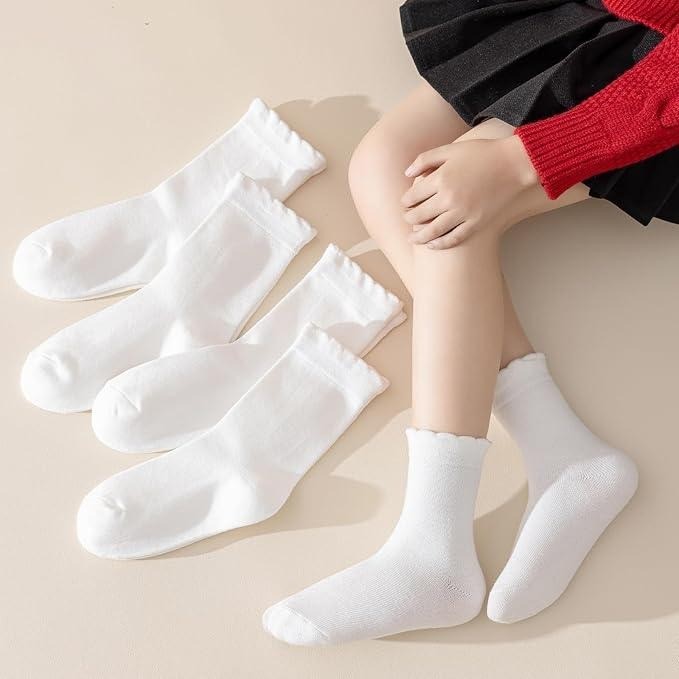 ANYANIME 6 Pack Girls Multicolor Dress Scallop Socks for Toddlers and Kids Cute