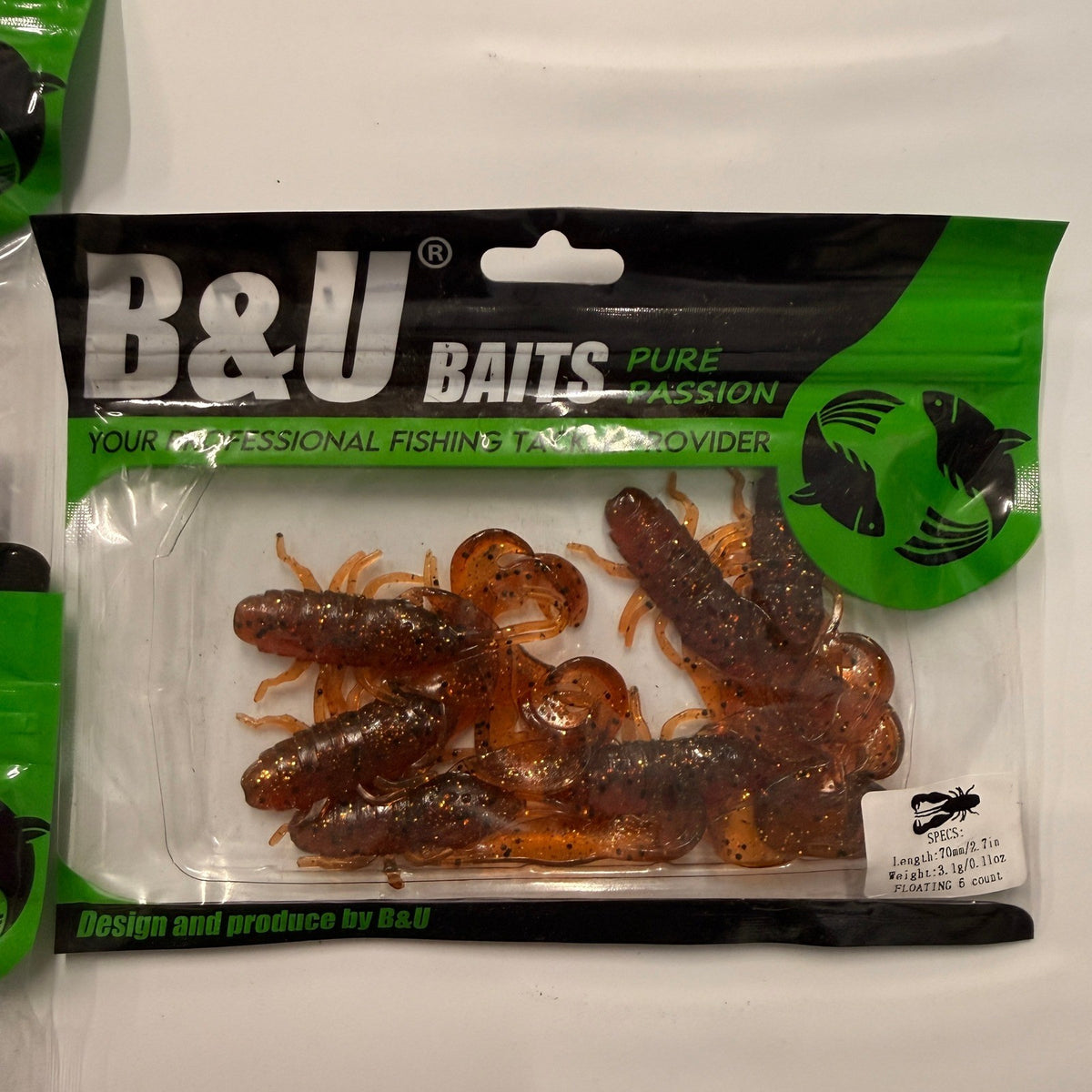 Set of 3 (6 pcs Each) B&U Baits Soft Plastic Floating 2.7" Filet Craw Fishing