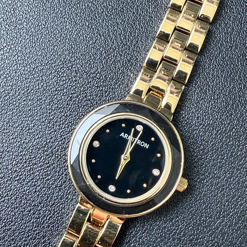 MSRP $70 Armitron 75/5927GP Women's Gold Tone Crystal Accented Bracelet Watch