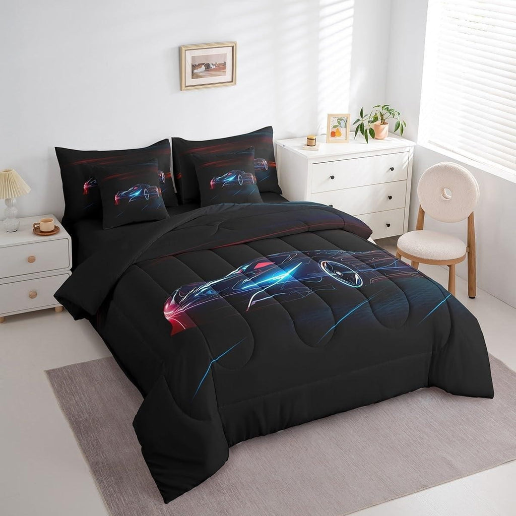 Feelyou Red Blue Race Car 7 Piece Bedding Set King Size for Kids Boys Extreme