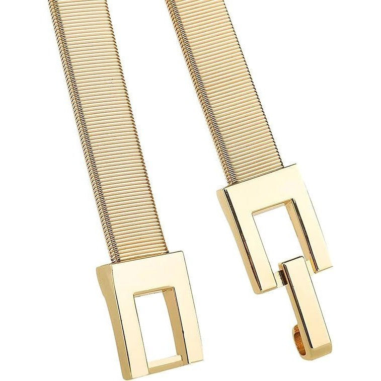 Set of 2 MSRP $26 Tanpie Women's M Skinny Waist Belt Gold & Silver Tone Elasti