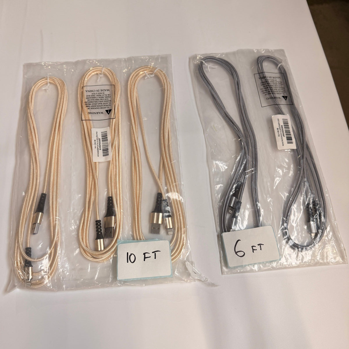 Lot of 5 Mixed USB-A & USB-C to Lightning Braided Fast Charging Cables 6ft 10ft