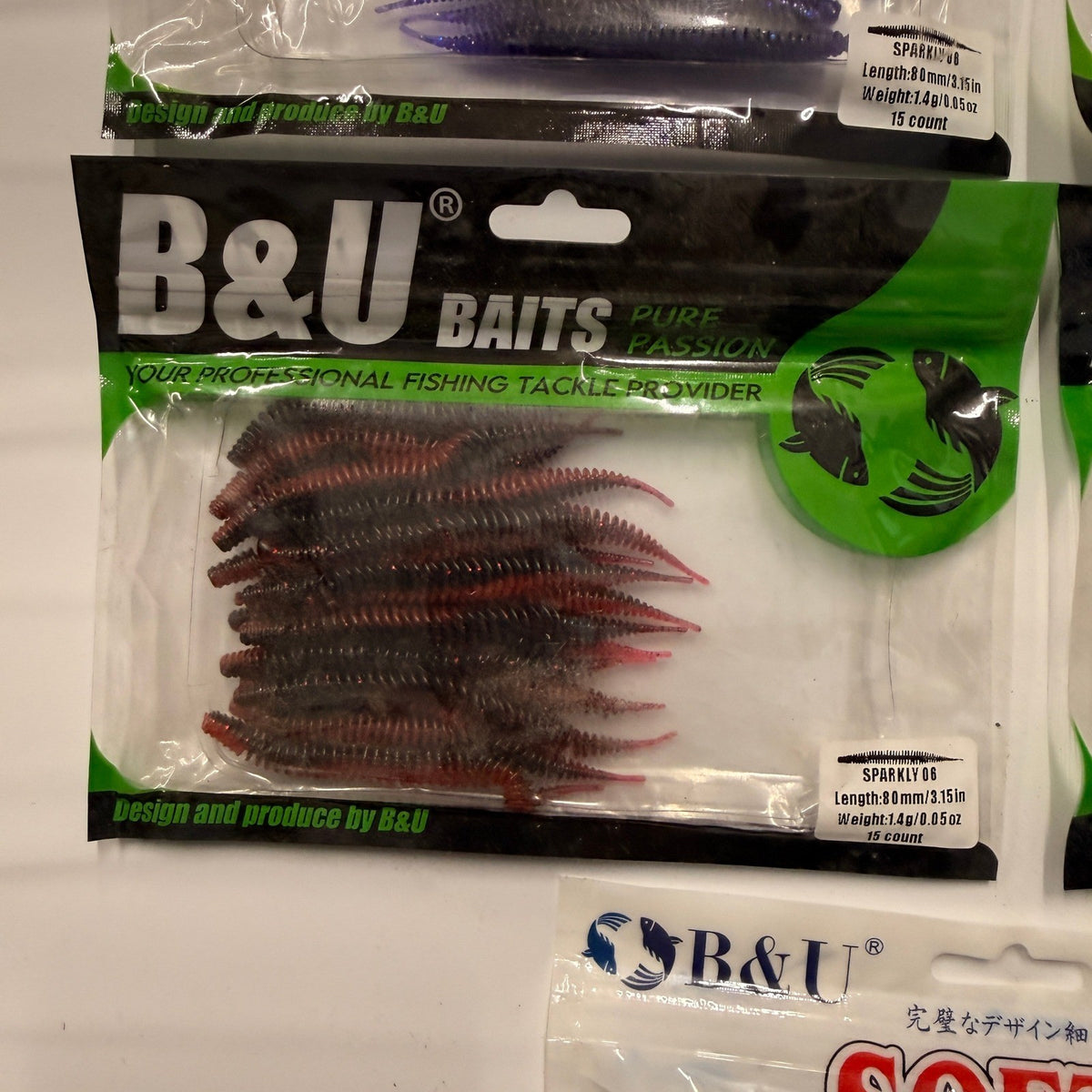 Set of 5 (15 pcs Each) B&U Baits Floating Soft Fishing Sparkly 3.15" Fishing