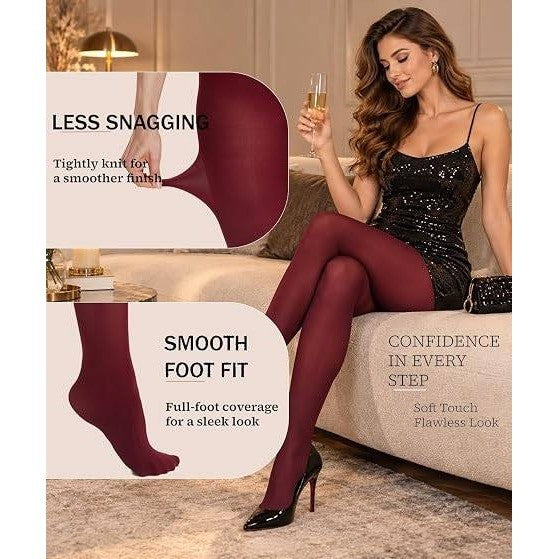 Hiltzo 80D Women's S-M Wine Red Tights Semi Opaque Ultra Soft Solid Color Stre