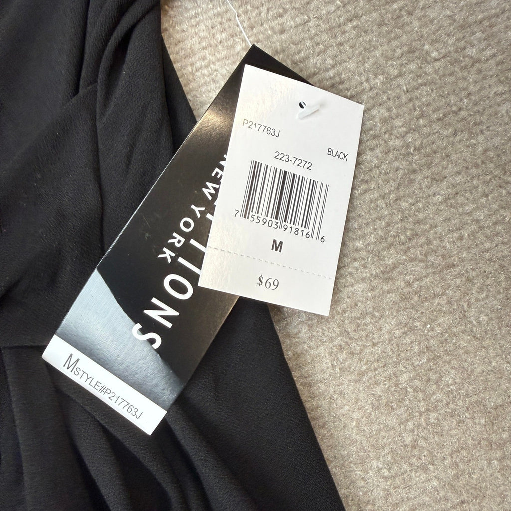 MSRP $69 Perceptions Womens M Black Midi V Neck Short Sleeve Dress