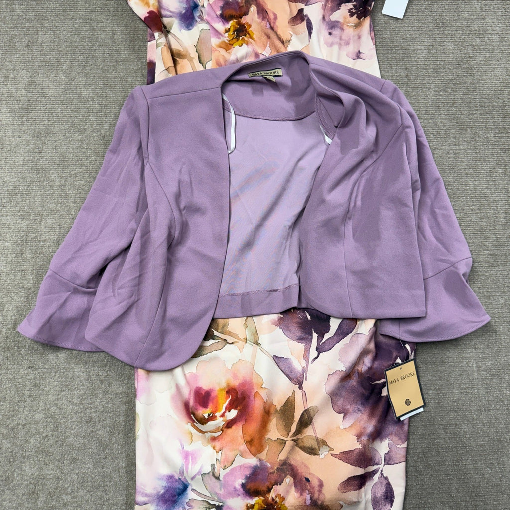 MSRP $94 Maya Brooke Womens 2 Piece Sz 6 Lavender Cream Floral Jacket Dress