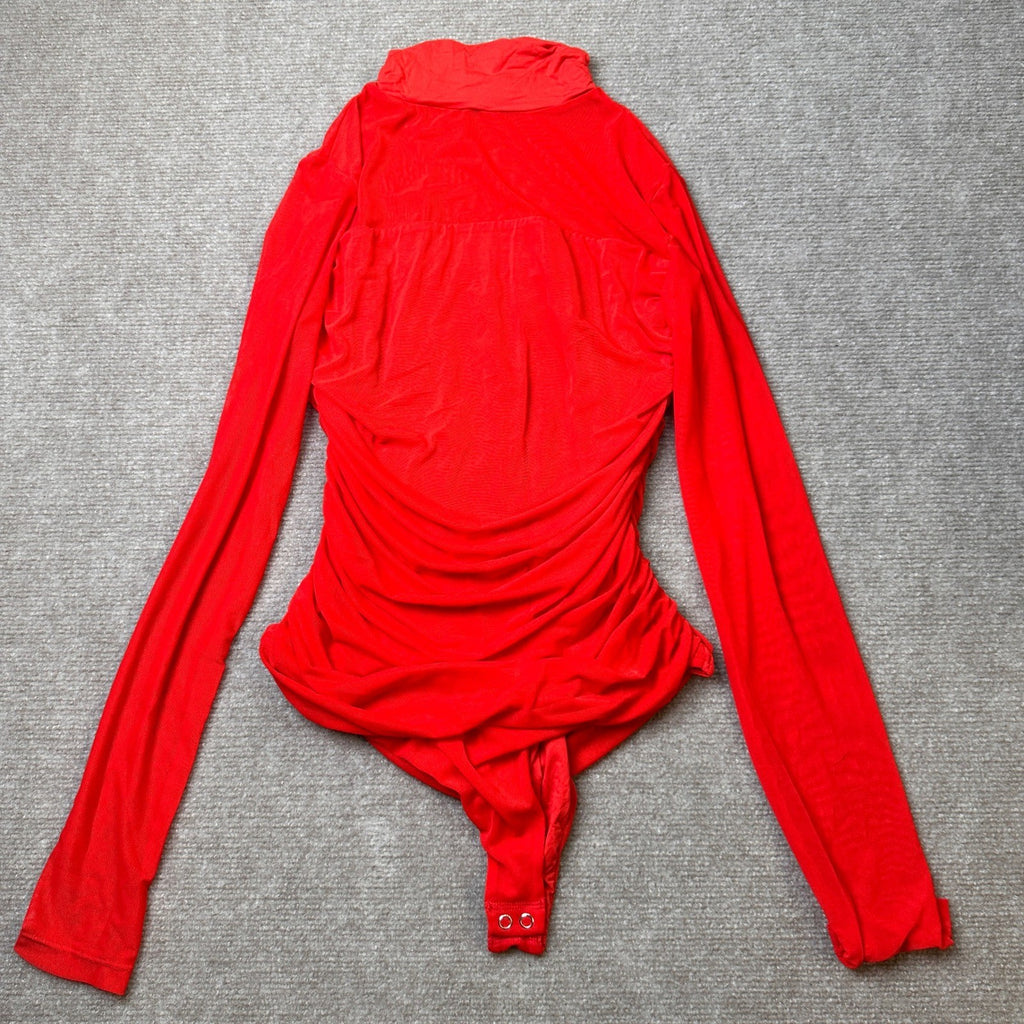 MSRP $39 Avidlove Womens M Red Long Sleeve Bodysuit Turtle Neck Shapewear Body