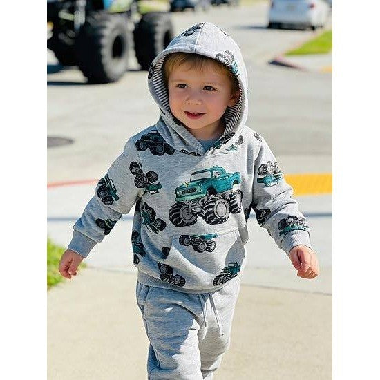 MSRP $20 NUBEEHOHO Toddler Boy 4T Grey/Green Truck Hoodie Sweatshirt Pullover