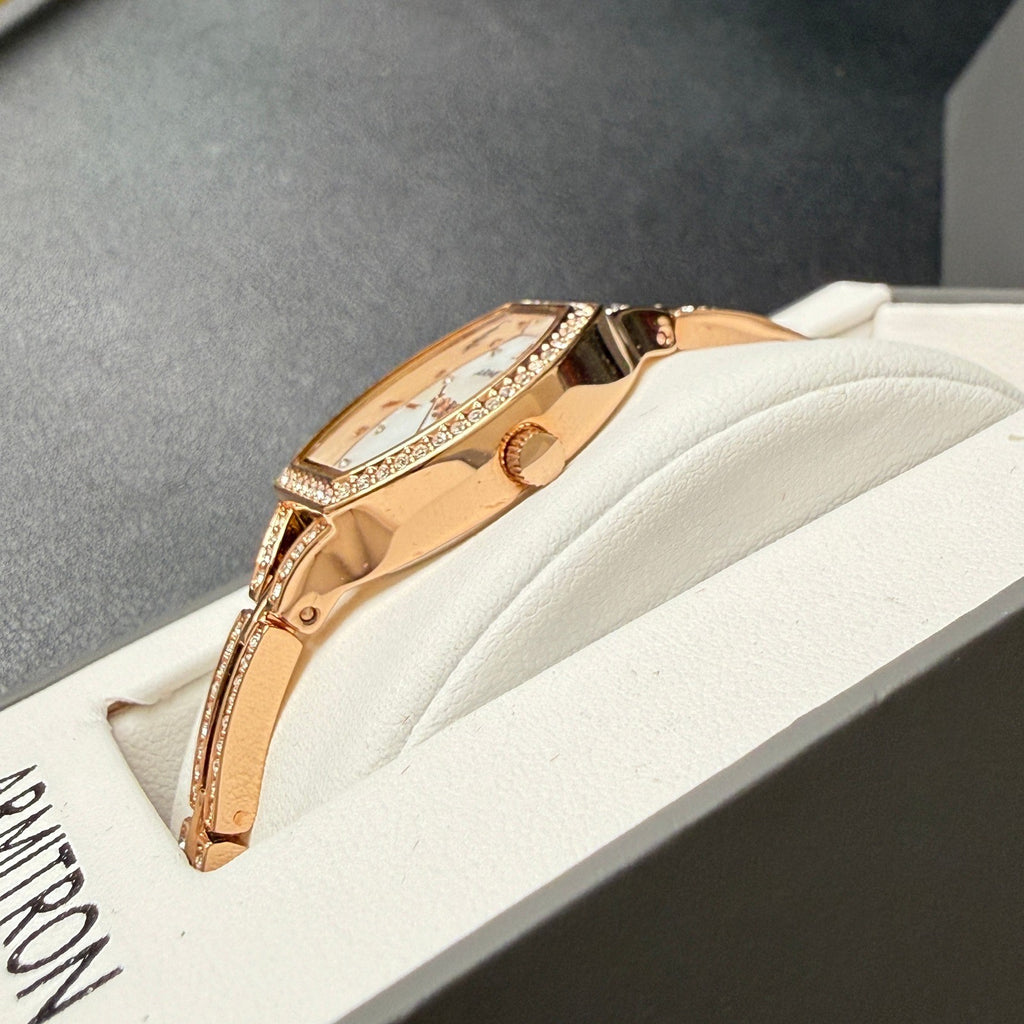 MSRP $75 Armitron Womens 75/5902RG Rose Gold Crystal Accented Watch New Battery