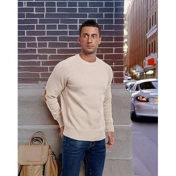 New NUOKESASI Men's Black XL Long Sleeve Cable Knit Sweater w/ Elbow Patches