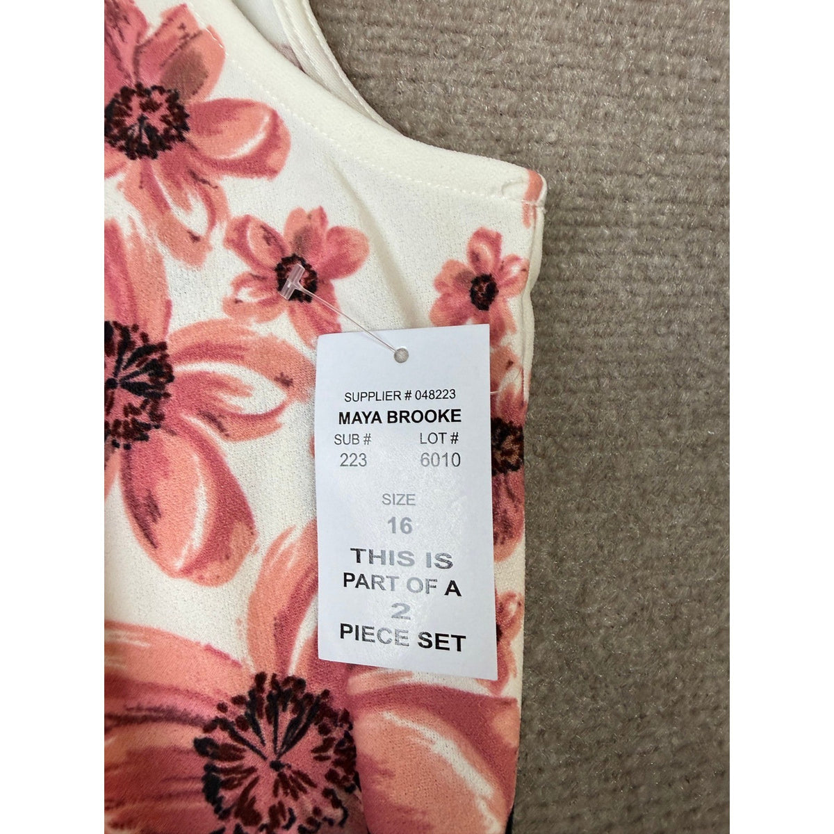 MSRP $94 Maya Brooke Womens 16 Rose Black Crepe Two Piece Floral Jacket Dress