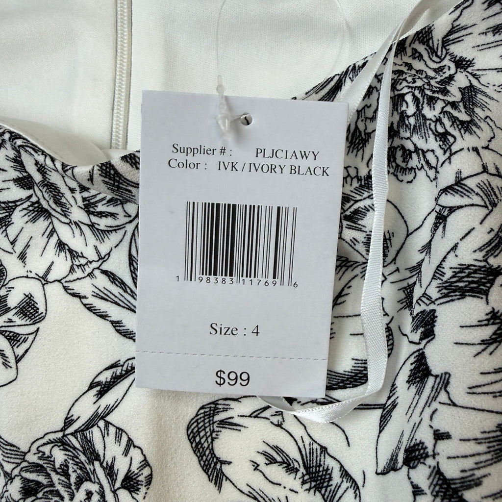 MSRP $99 Marc New York Womens 4 Ivory Black Floral Sleeveless Midi Dress Round