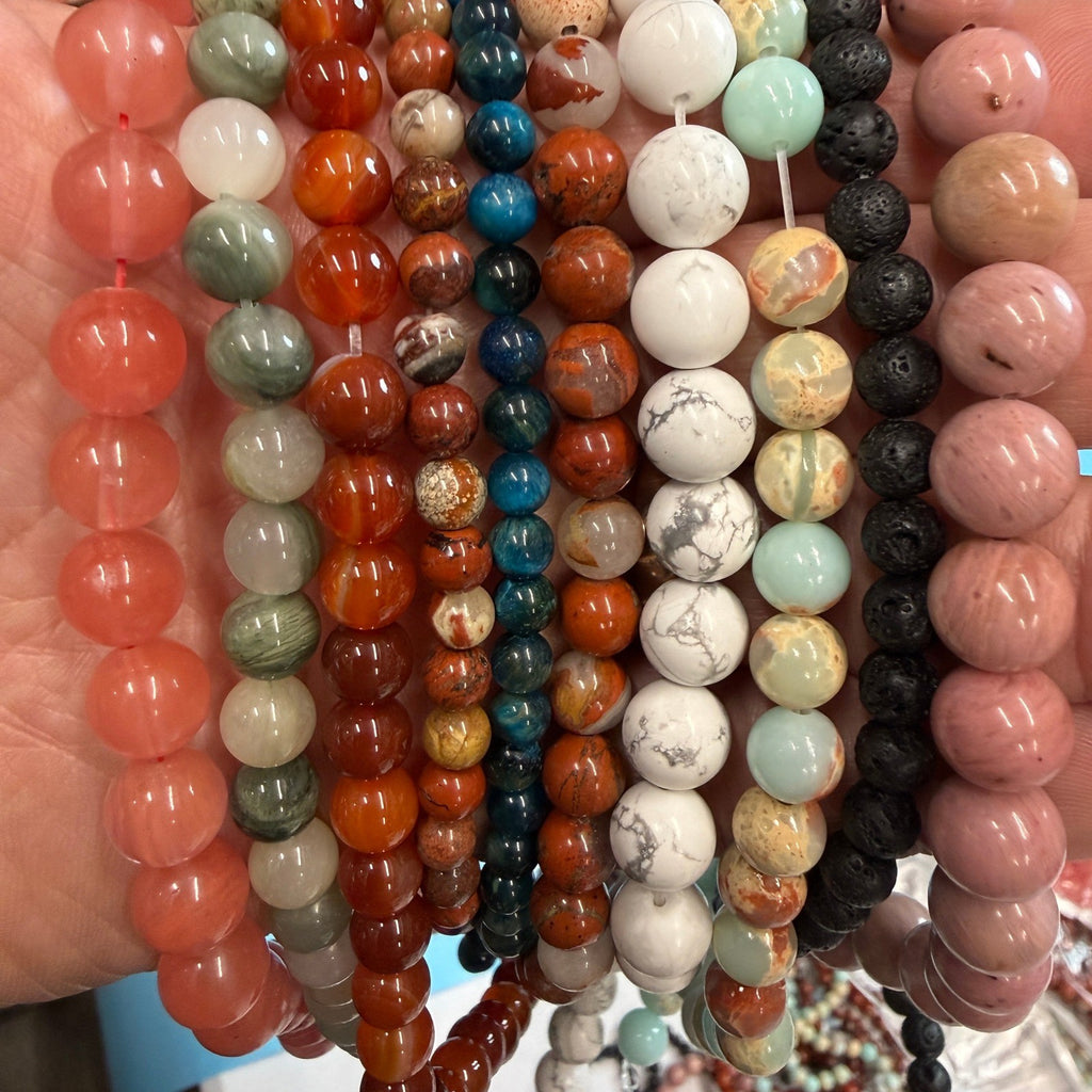 Set of 10 Natural Gemstone Round Beads Strands 15" Sizes 6,8,10 mm 15oz №B15