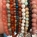Set of 10 Natural Gemstone Round Beads Strands 15" Sizes 6,8,10 mm 15oz №B15