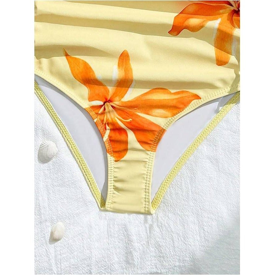 MSRP $35 Floerns Girl's 11 Years One Piece Swimsuit Flower Bow Side Ruched Beac