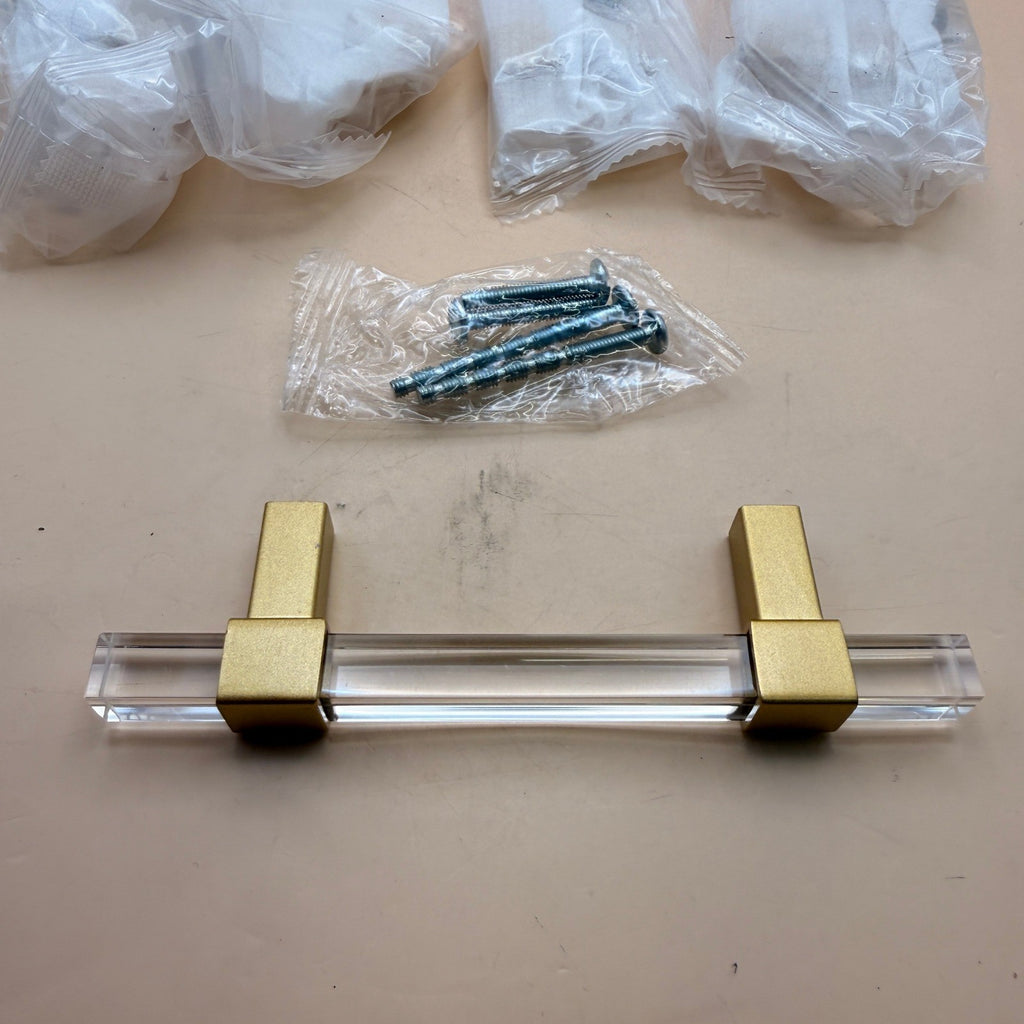 Set of 10 Peaha Clear Acrylic Cabinet Drawer Pulls, 3" Square Gold Kitchen Hand