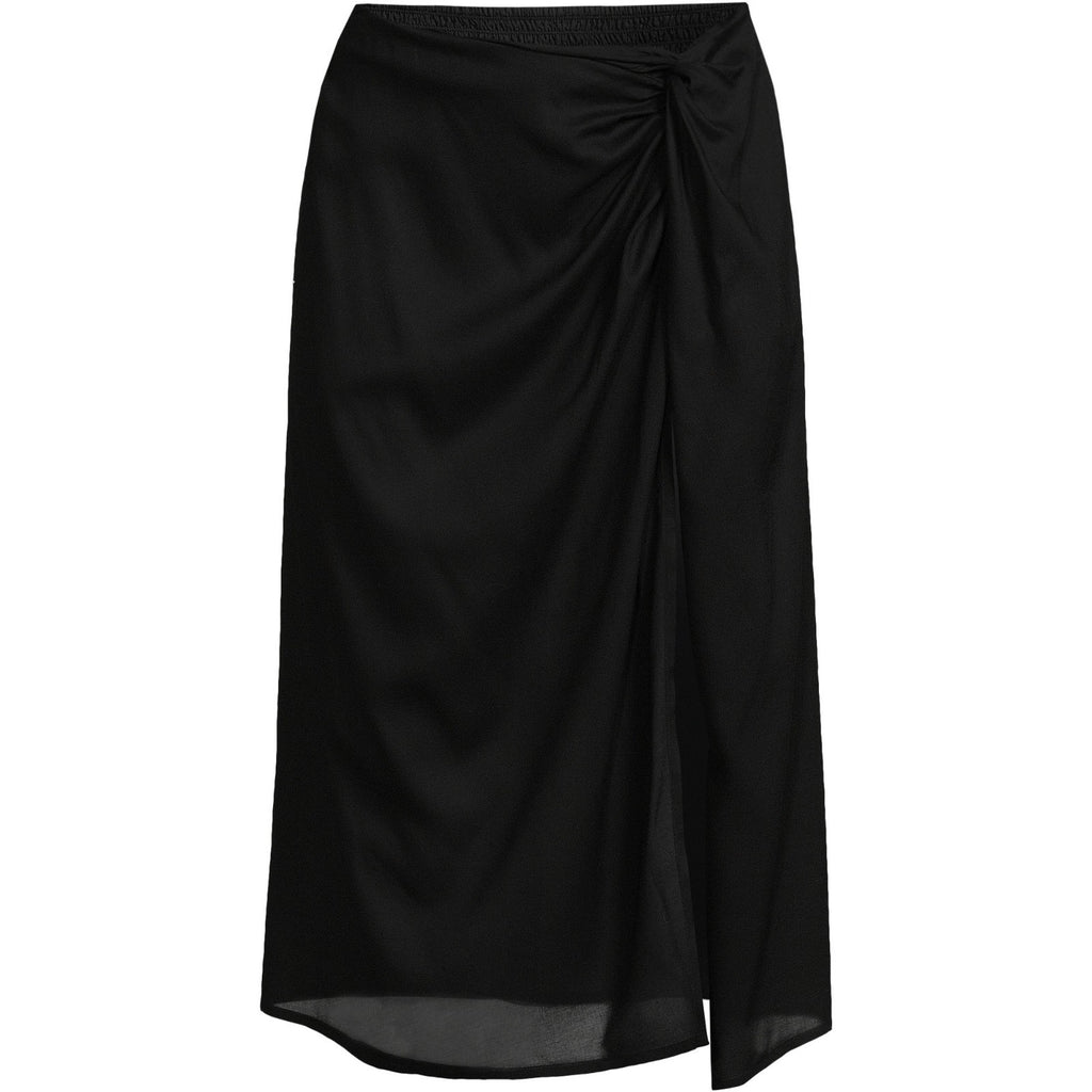 Lands' End Women's M-1X LONG Black Twist Front Swim Cover-up Skirt Knee Length
