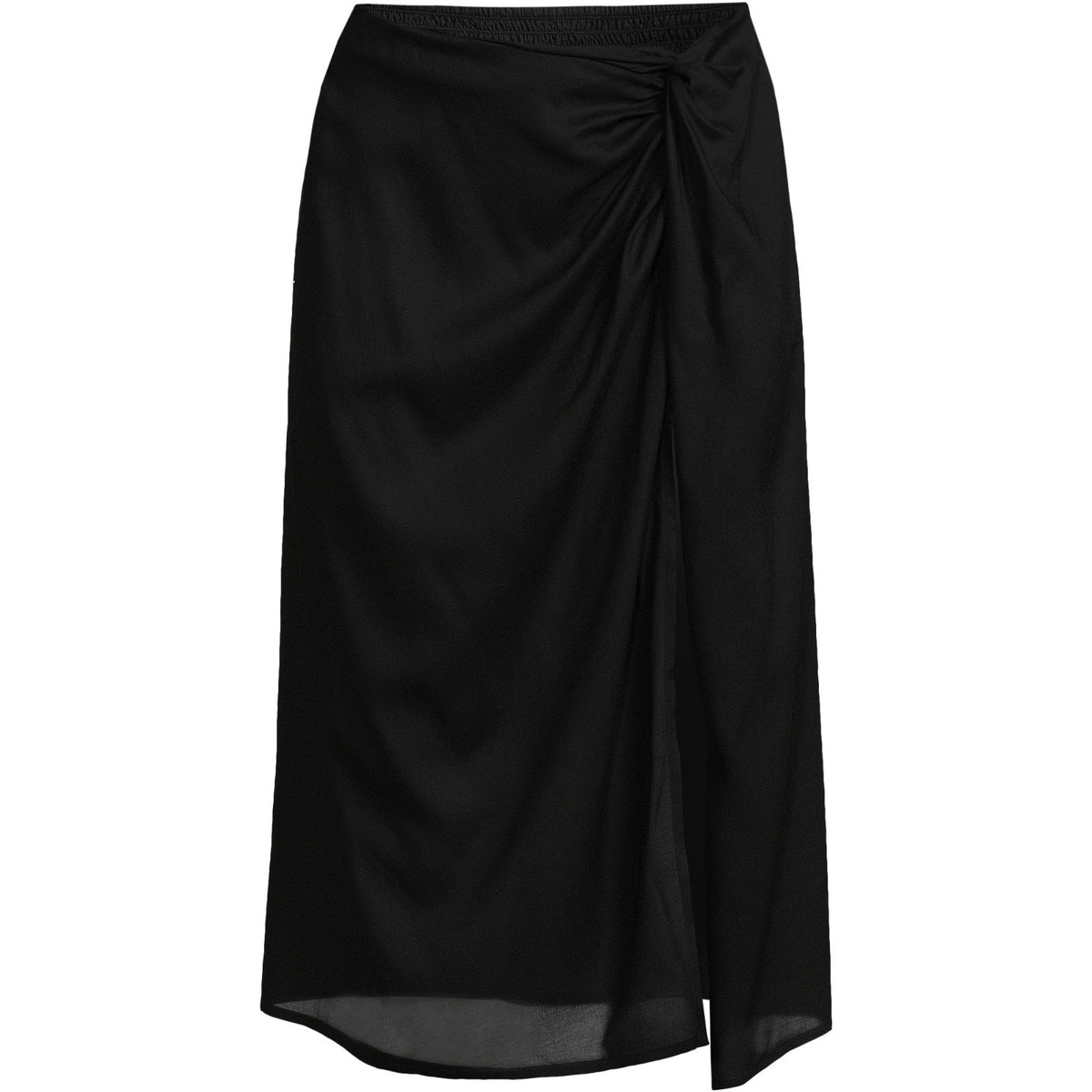 Lands' End Women's M-1X LONG Black Twist Front Swim Cover-up Skirt Knee Length