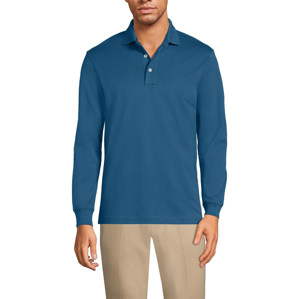 2 Pack Lands' End Mens XL Evening Blue Polo Shirt Long Sleeve 100% Cotton Supima
