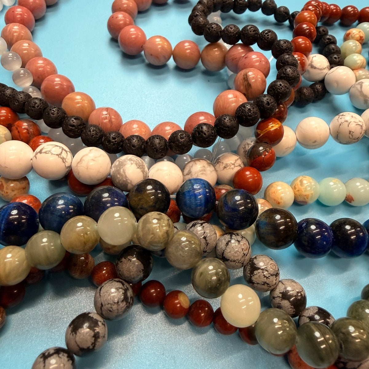 Set of 10 Natural Gemstone Round Beads Strands 15" Sizes 6,8,10 mm 14oz №B17