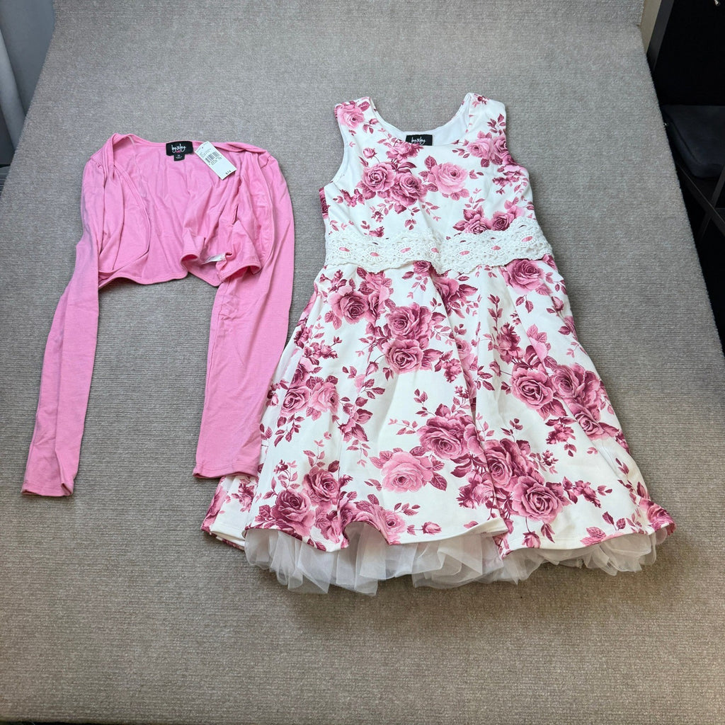 MSRP $74 Byer California Big Kid Girls 16 Pink Floral 2 Piece Dress Set