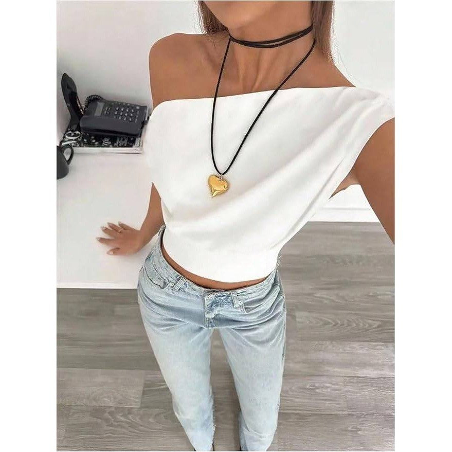 MSRP $25 Floerns Women's L Elegant Off The Shoulder Cropped Top Dolman Sleeve