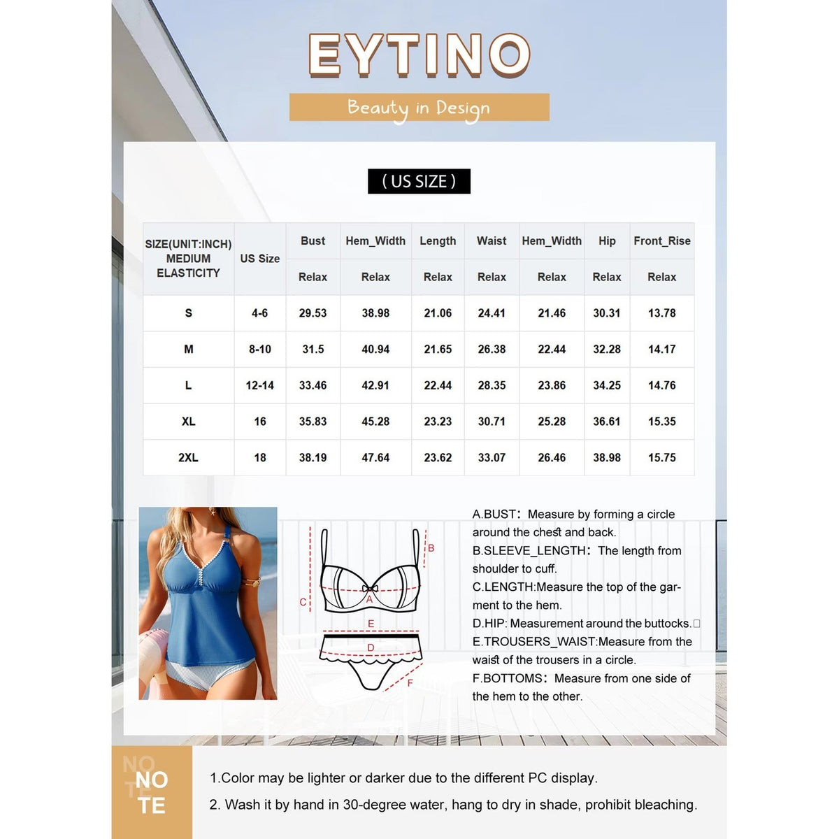 MSRP $27 Eytino Women's L 2 Piece Tankini Bathing Suit Tummy Control Swimsuit V