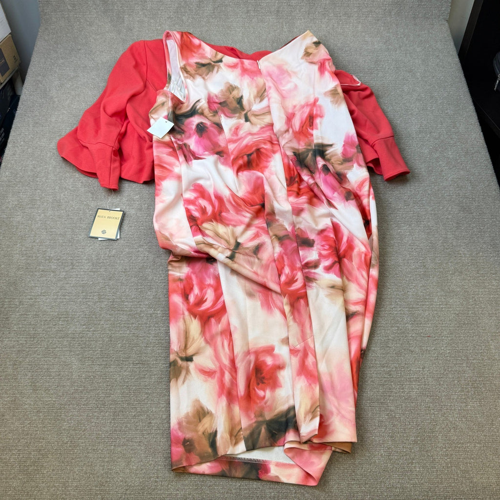 MSRP $94 Maya Brooke Womens 18 Coral Blush Two Piece Floral Jacket Dress