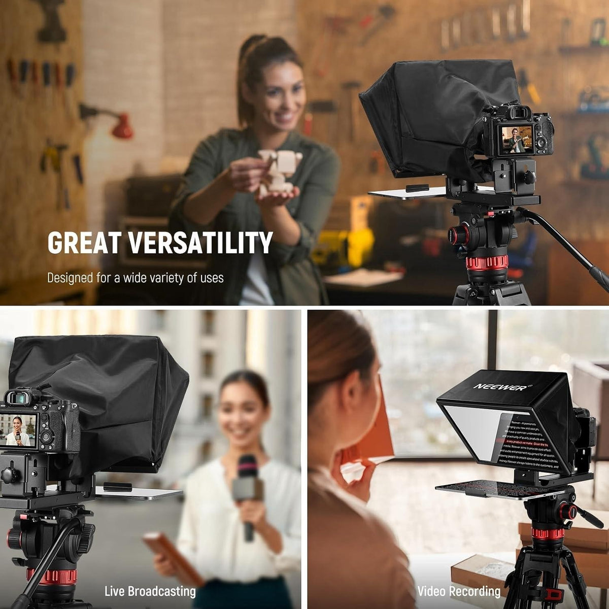 NEEWER Basics X12B Aluminum Alloy Teleprompter 12" for Tablet DSLR Camera Comp