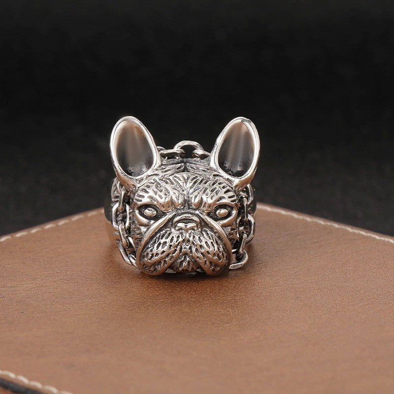 French Bulldog Ring Silver Tone Punk Mens Womens Stainless Steel Jewelry Size 8