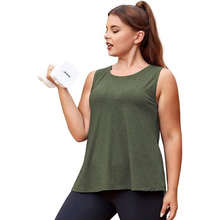 NWT Lalagen Women's XXL Army Green Plus Size Workout Tank Tops Sleeveless Summer