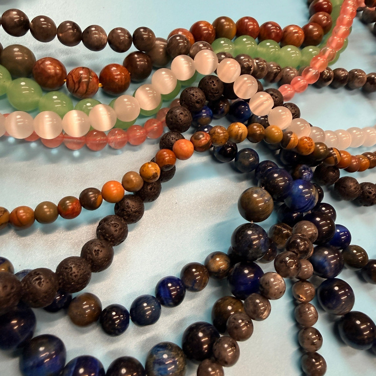 Set of 10 Natural Gemstone Round Beads Strands 15" Sizes 6,8,10 mm 14oz №B22