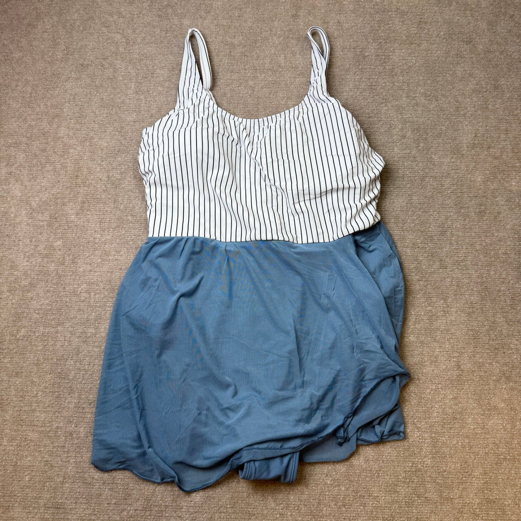 MSRP $36 Aleumdr Womens XL Sky Blue Stripe One Piece Swimdress Swimsuit Tumm