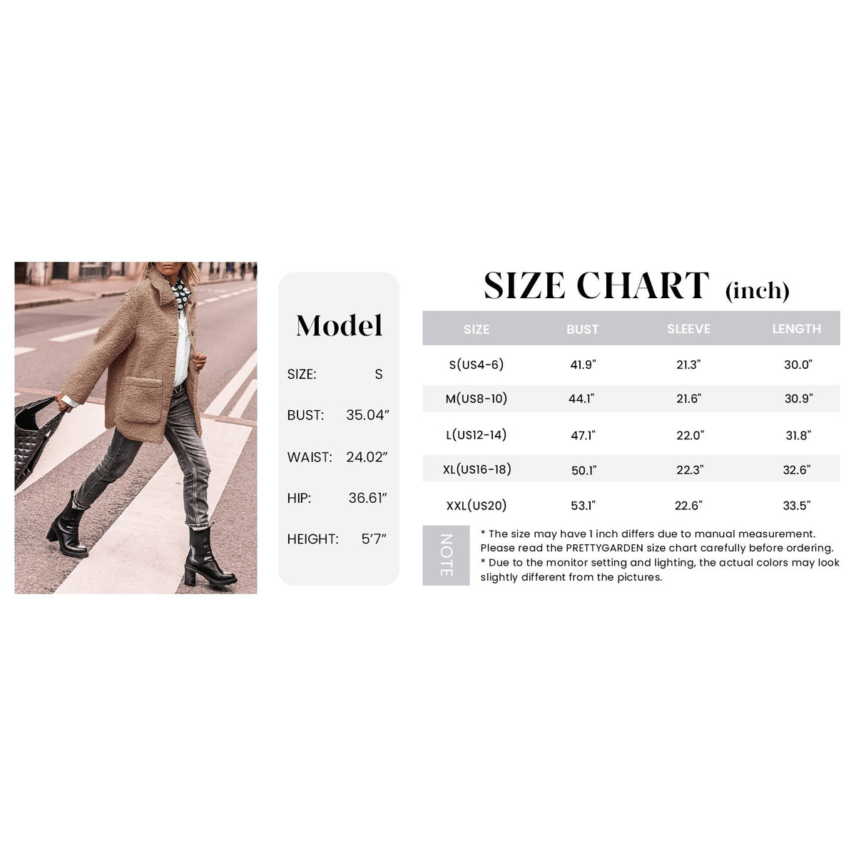 MSRP $78 PRETTYGARDEN Women's Gray L Winter Faux Fur Coats Long Sleeve Lapel B