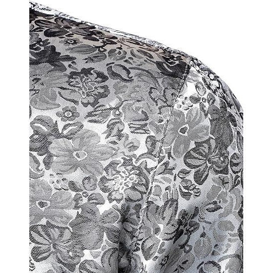 MSRP $42 ZEROYAA Men's S Silver Shiny Satin Rose Floral Jacquard Shirt Long
