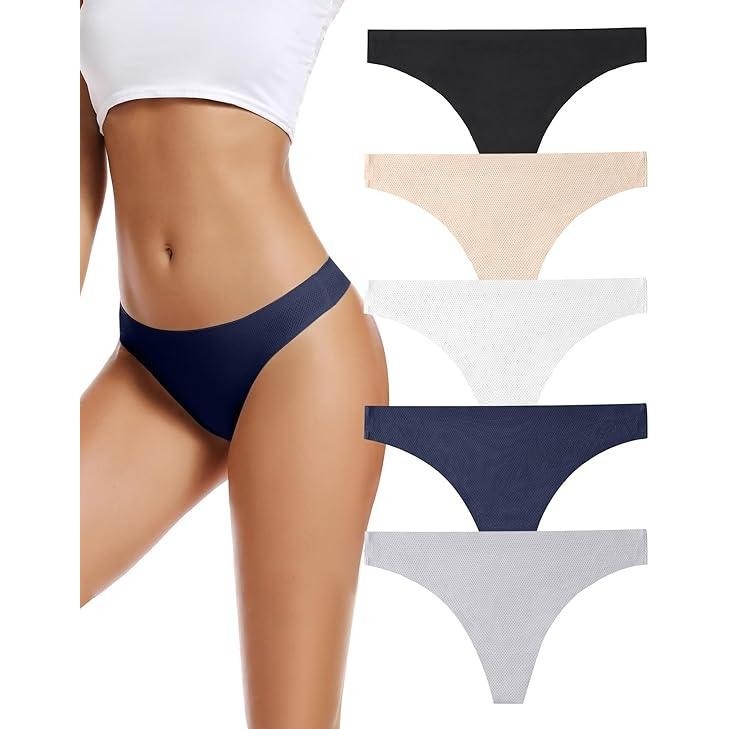 MSRP $18 voenxe 5 Pack L Seamless Women Underwear Thongs,No Show, No Line Wo