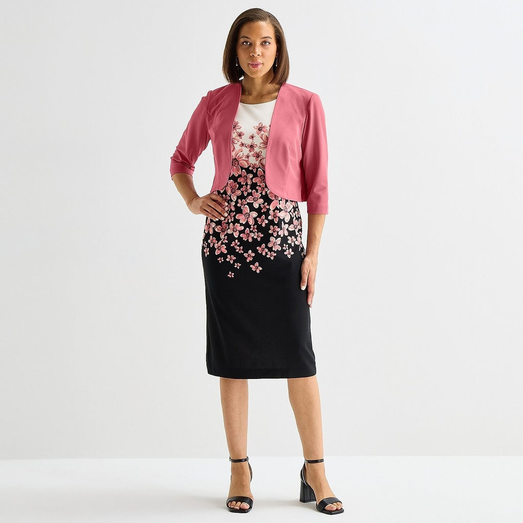 MSRP $94 Maya Brooke Womens 16 Rose Black Crepe Two Piece Floral Jacket Dress