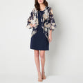 MSRP $84 Sandra Darren Womens XL Navy Ivory Tan Floral Jacket Dress With